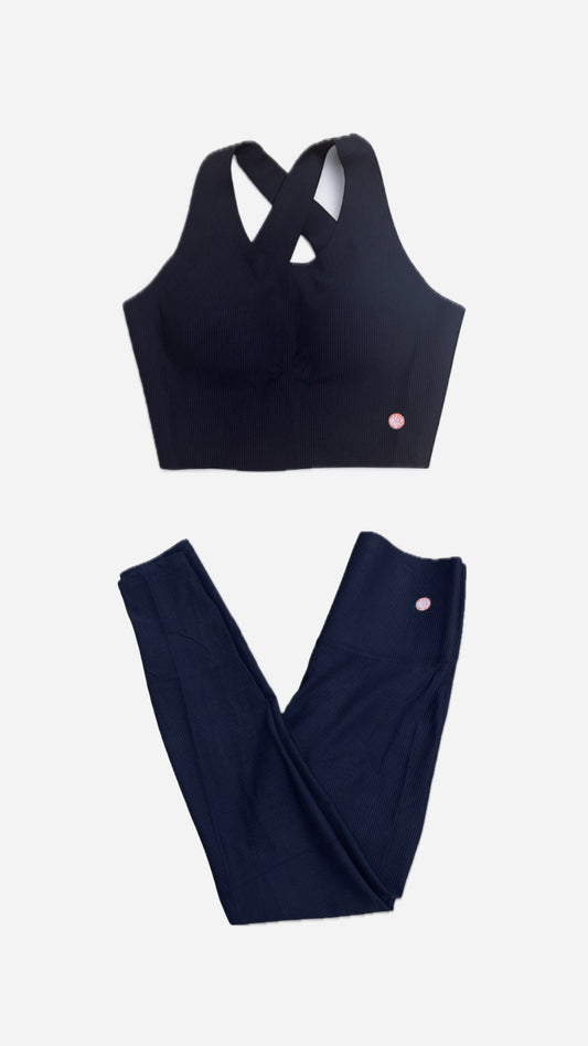 Conjunto Canelado Leggins Preto