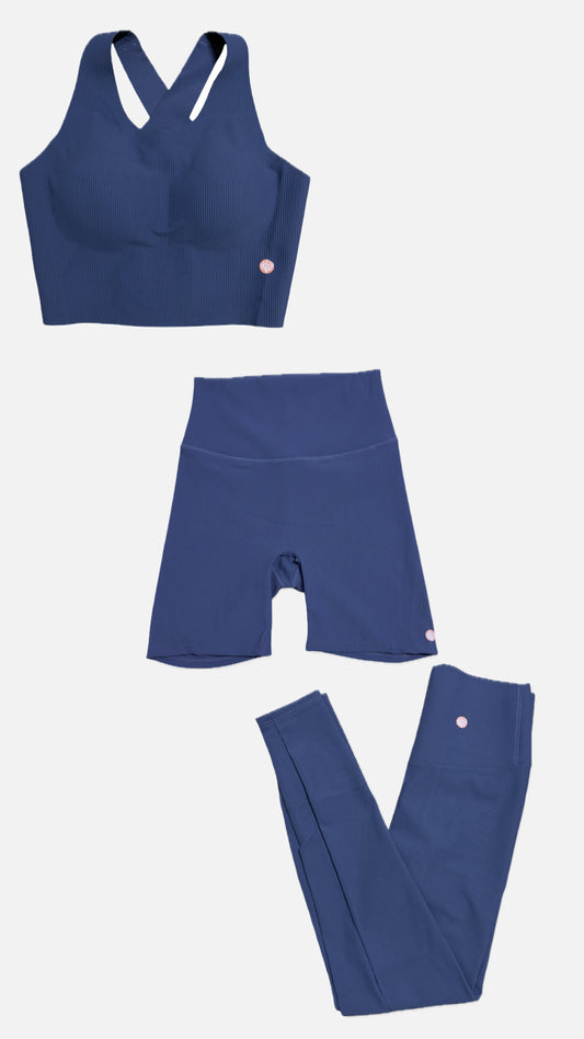 Conjunto 3 peças canelado Azul